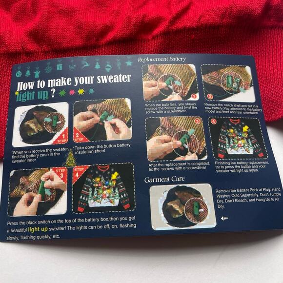 Kids LED Light Up Red Christmas Sweater Reindeer size 9/10 - Picture 8 of 8